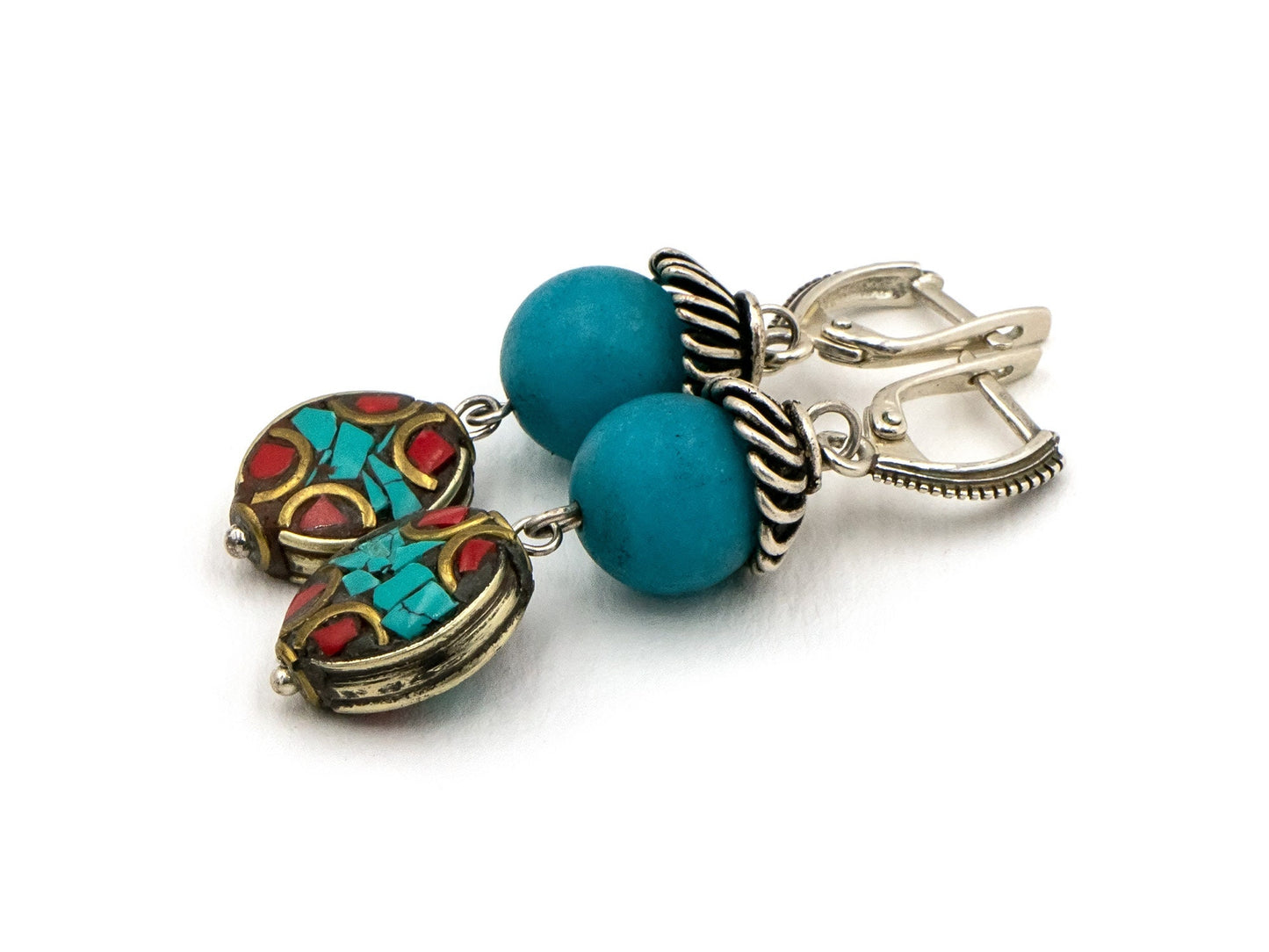 Blue-red-green earrings