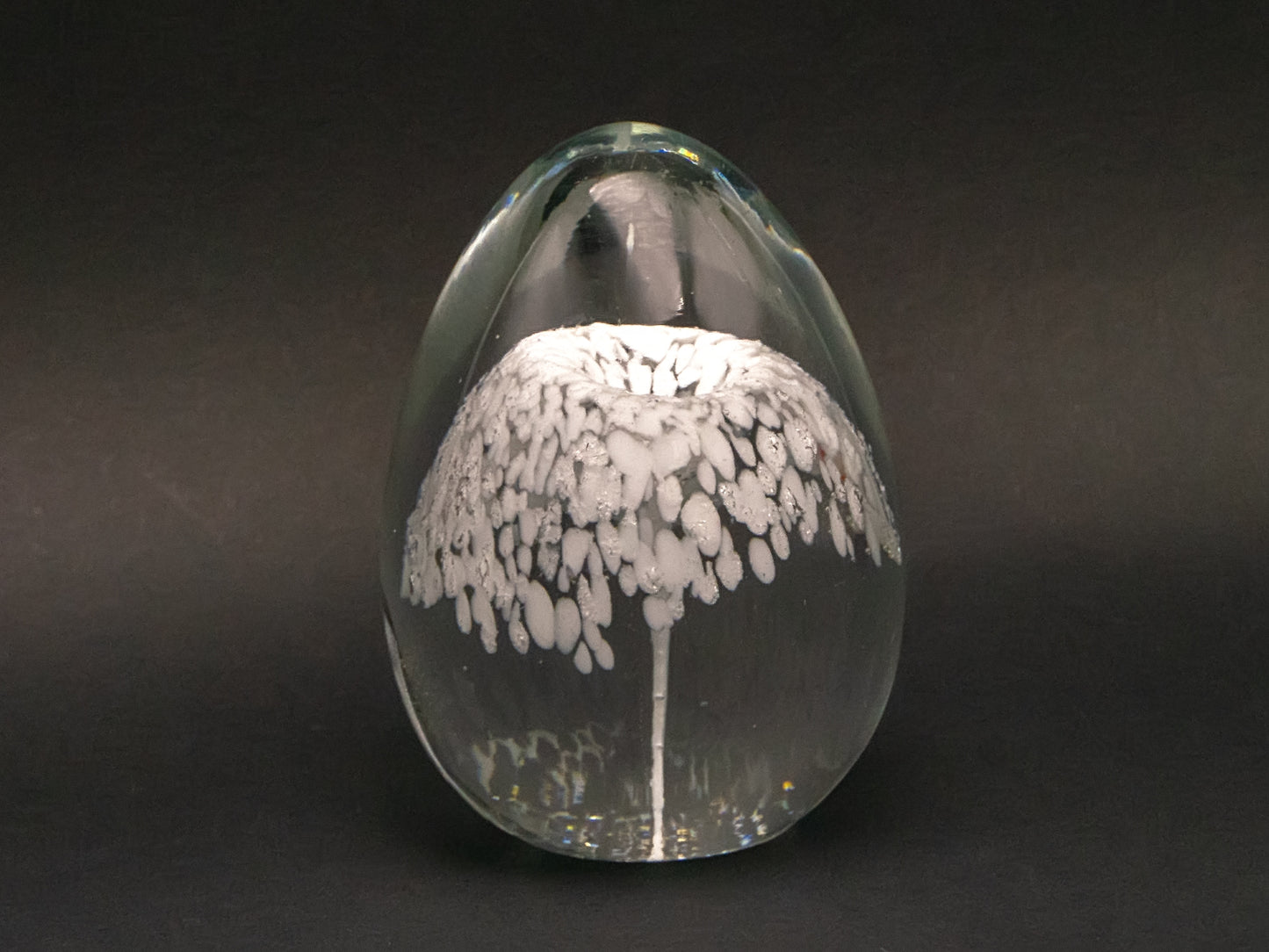 Scottish paperweight — glass egg with white tree inside