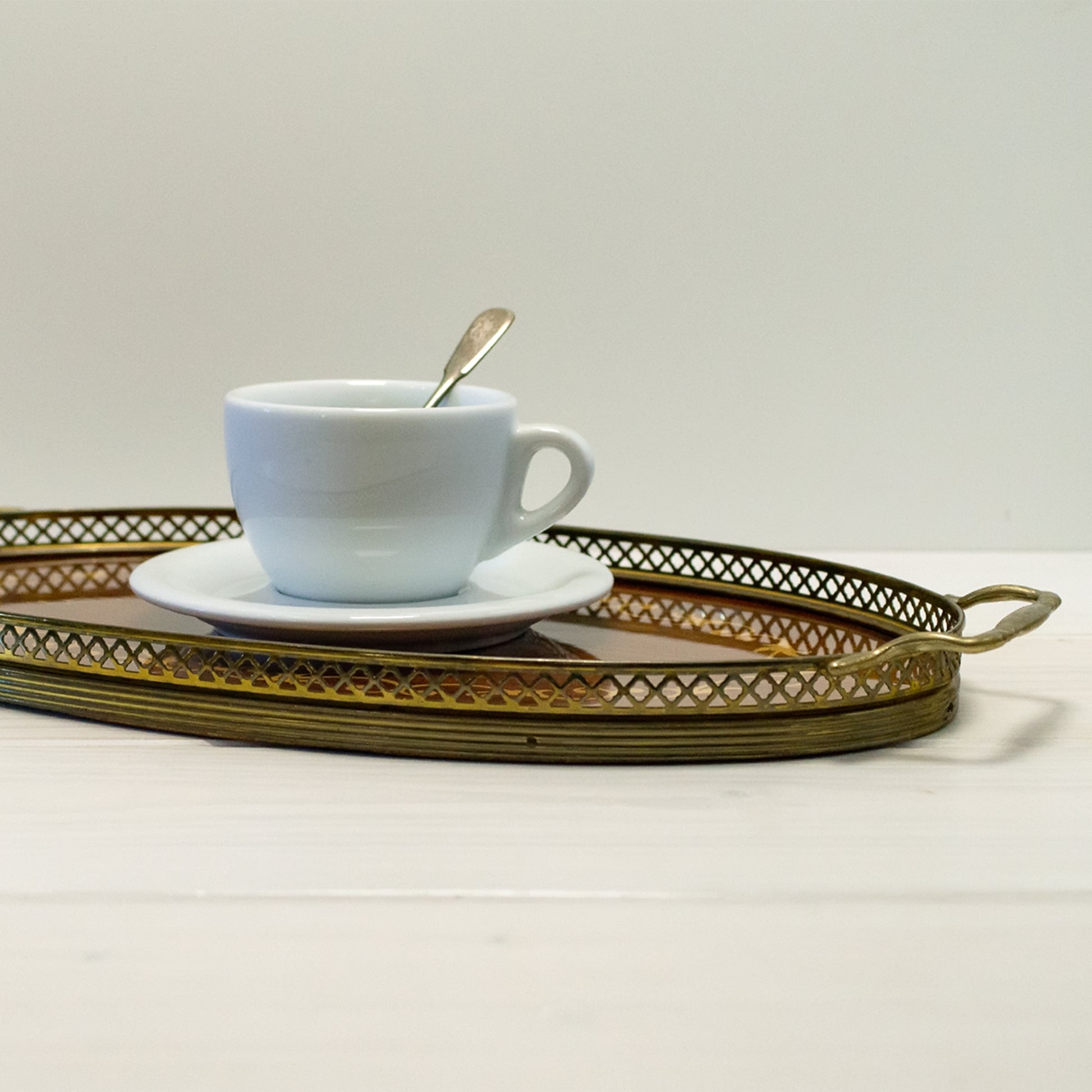 Vintage Sorrento wood and brass tray