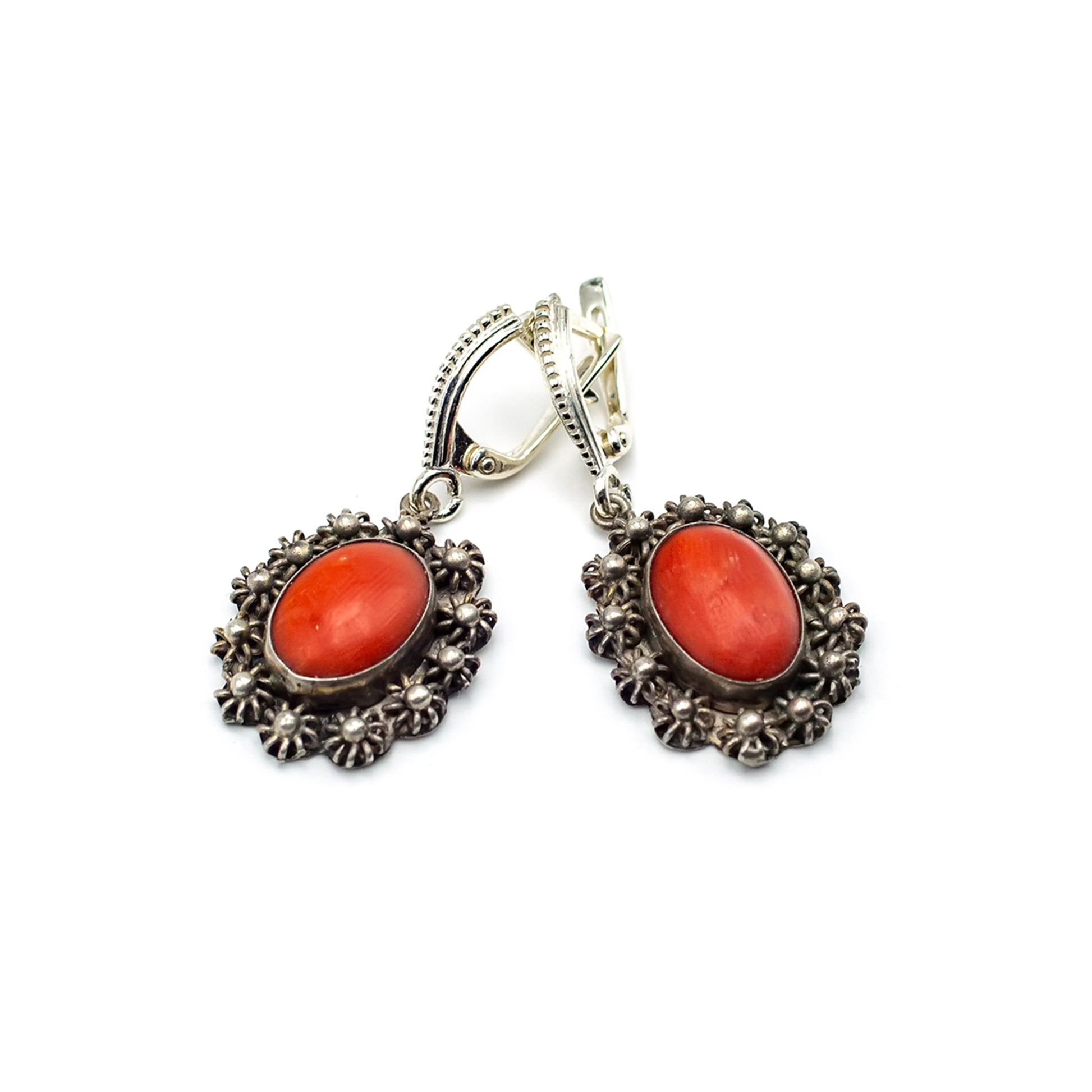 coral and silver earrings