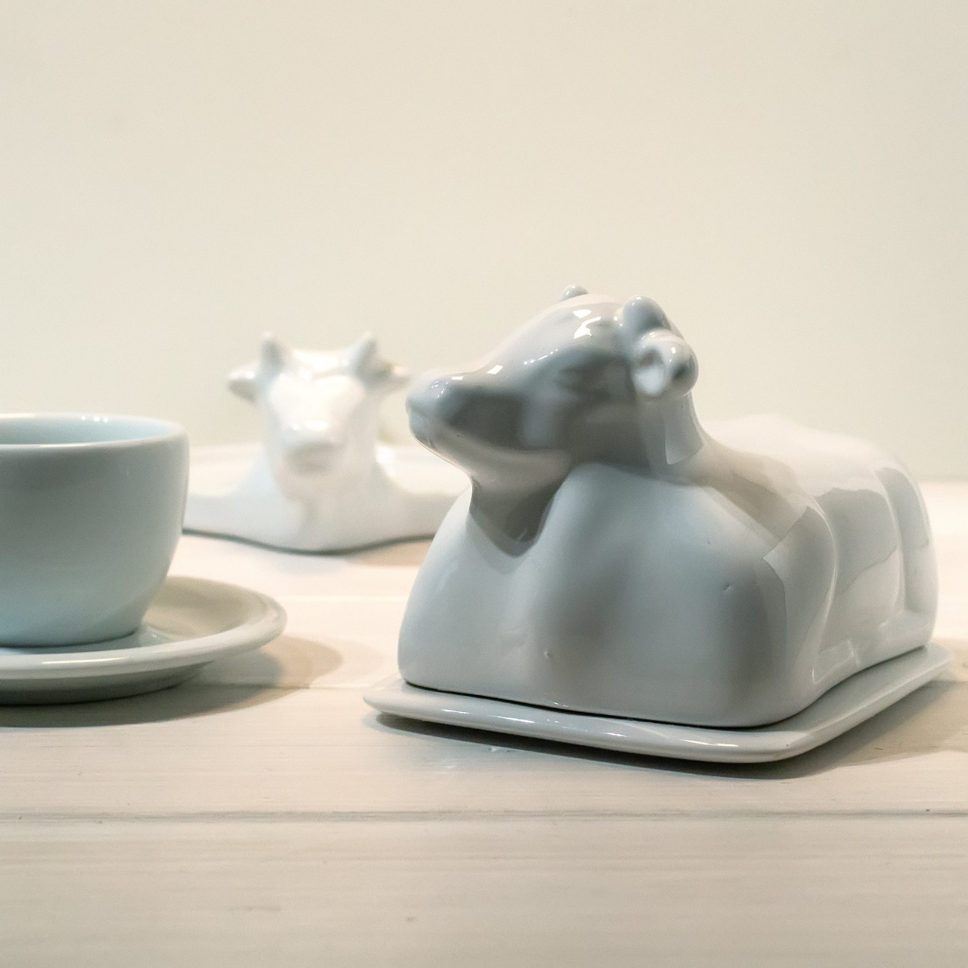 Ceramic butter dish with cow