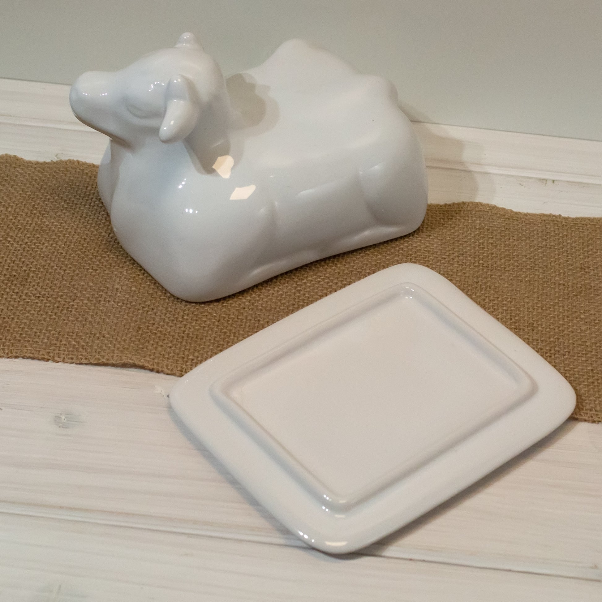 Ceramic butter dish with cow