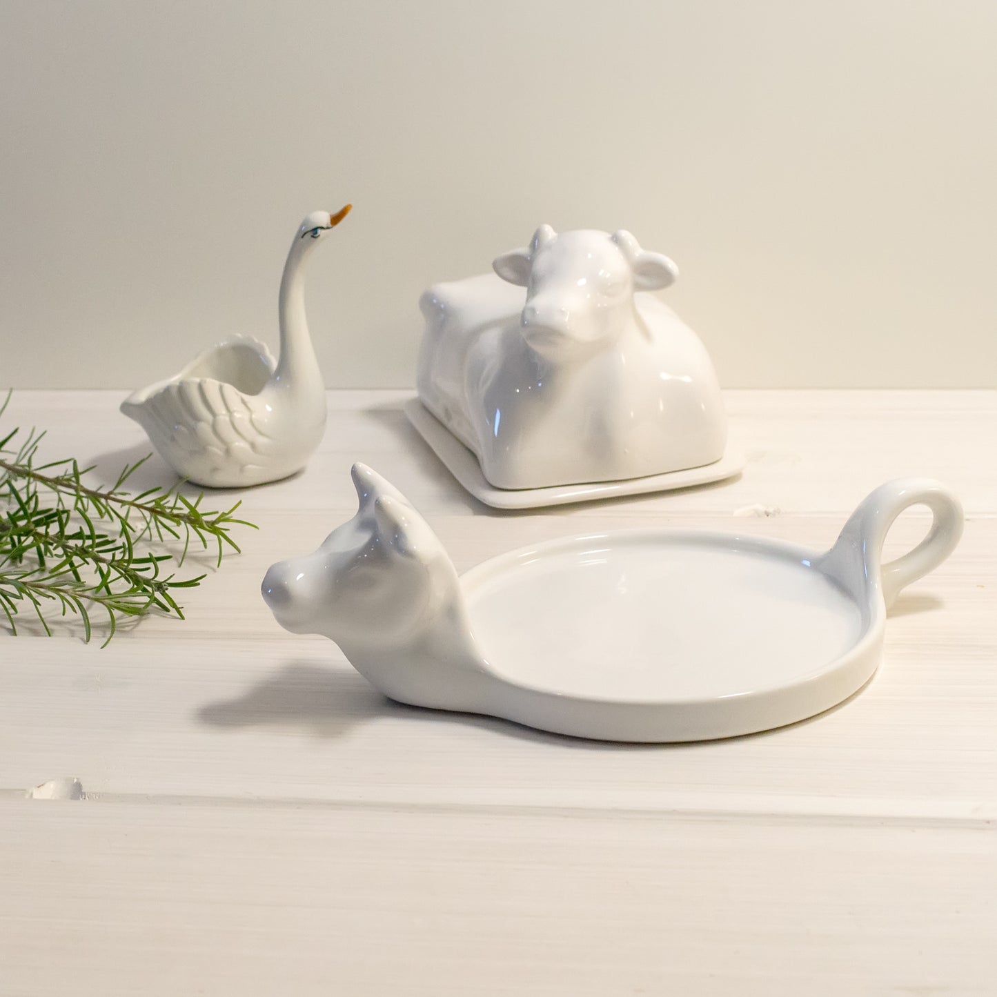 Ceramic butter dish with cow