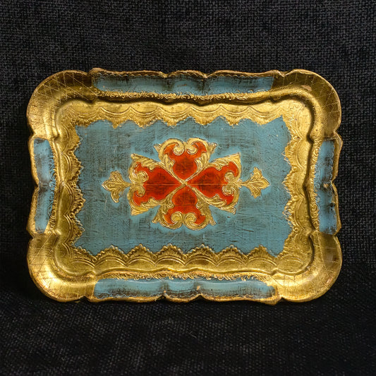 blue red gold Florentine tray