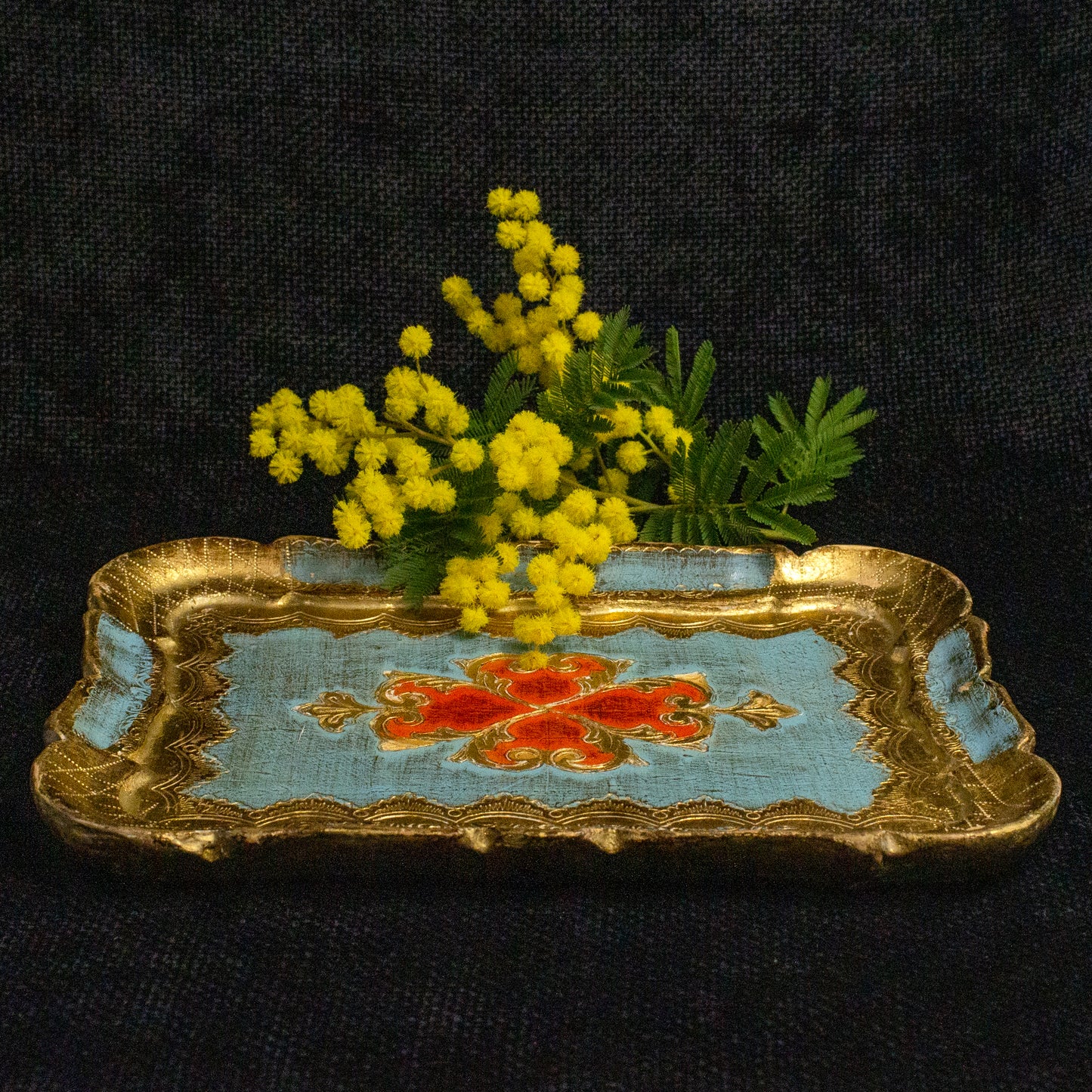 small blue red gold tray