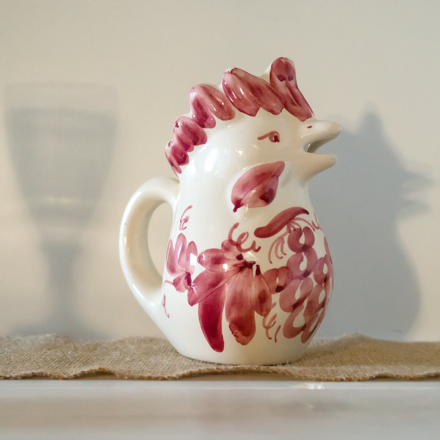 Italian Ceramic Pink Rooster Jug