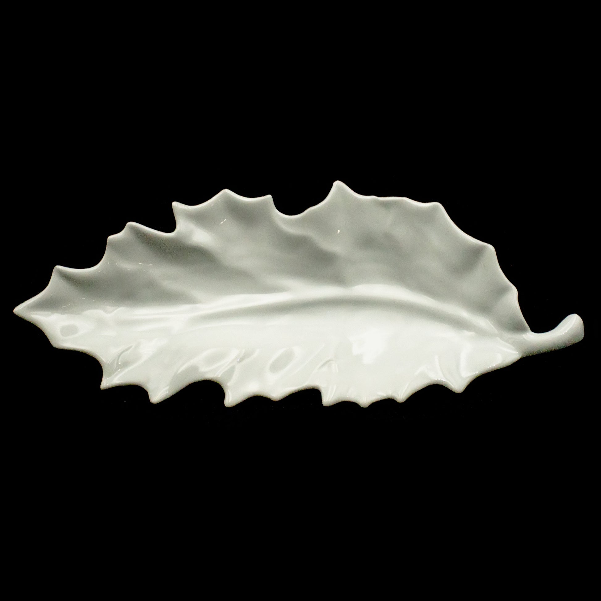 leaf shaped white porcelain dish