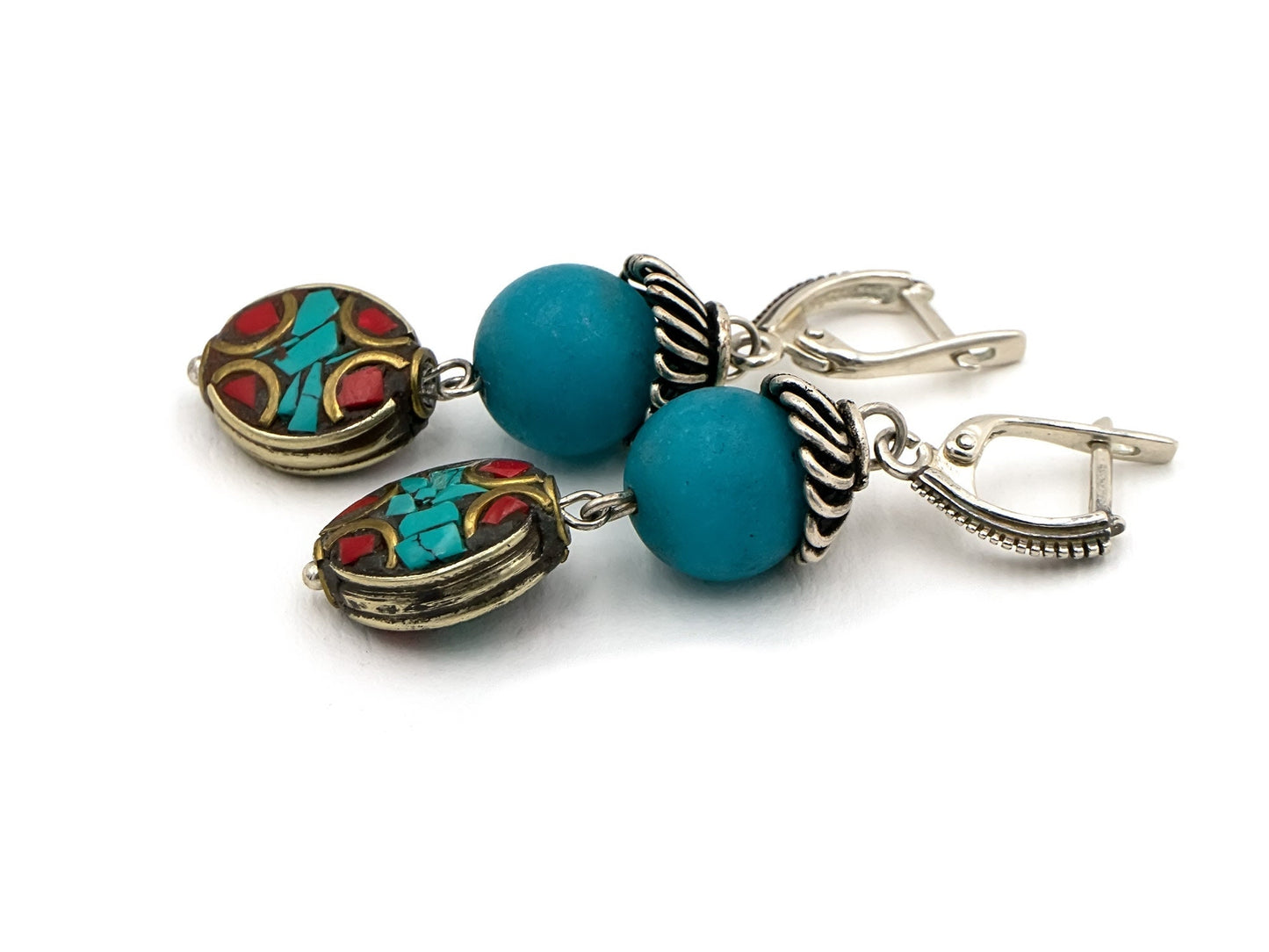 Blue-red-green earrings