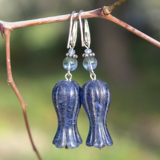 Bluebell earrings on tree branch