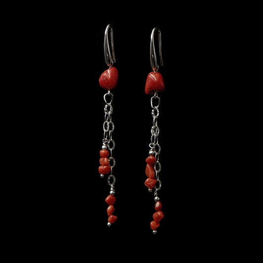 Long coral earrings