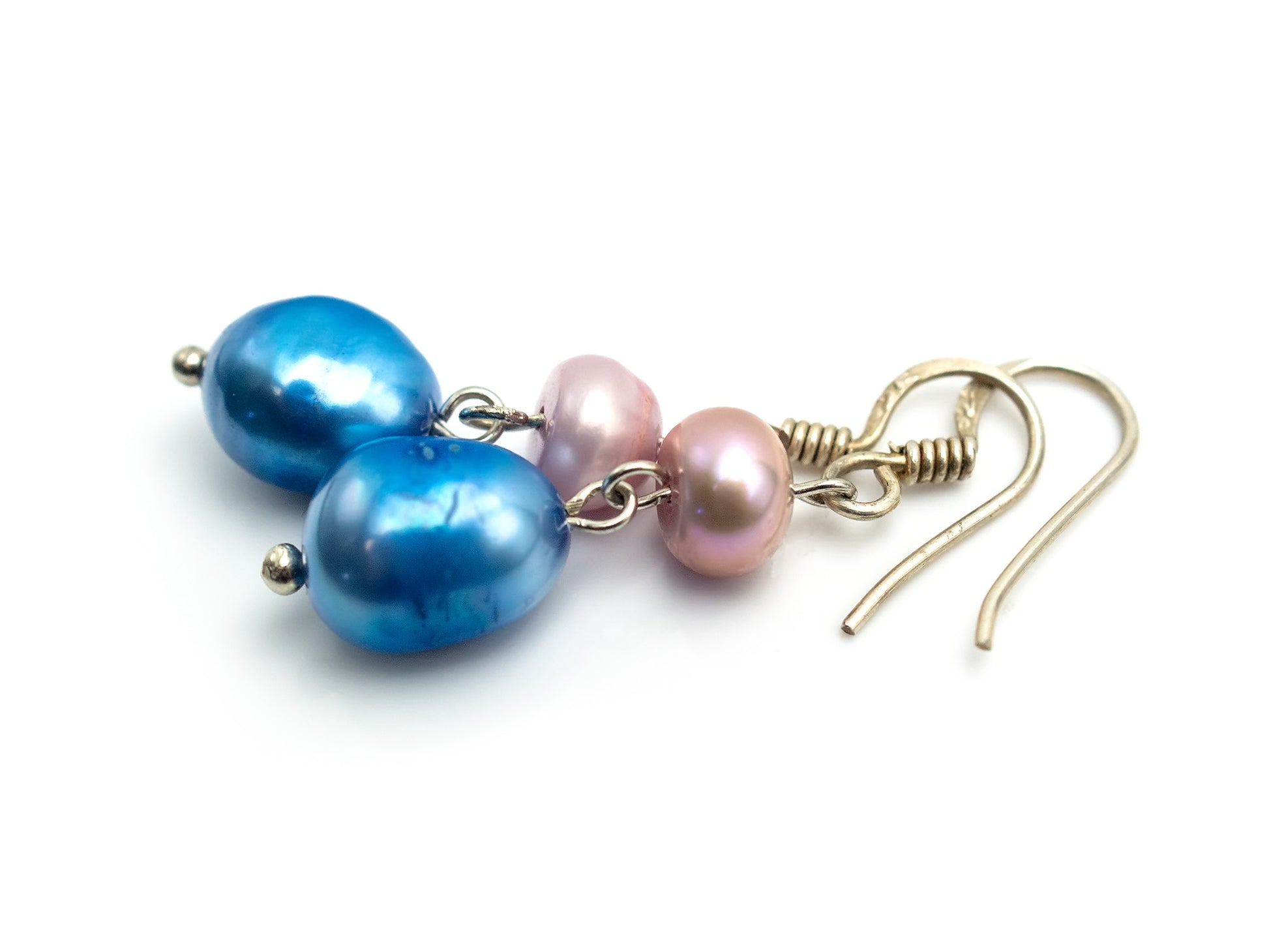 Pink & blue pearl earrings