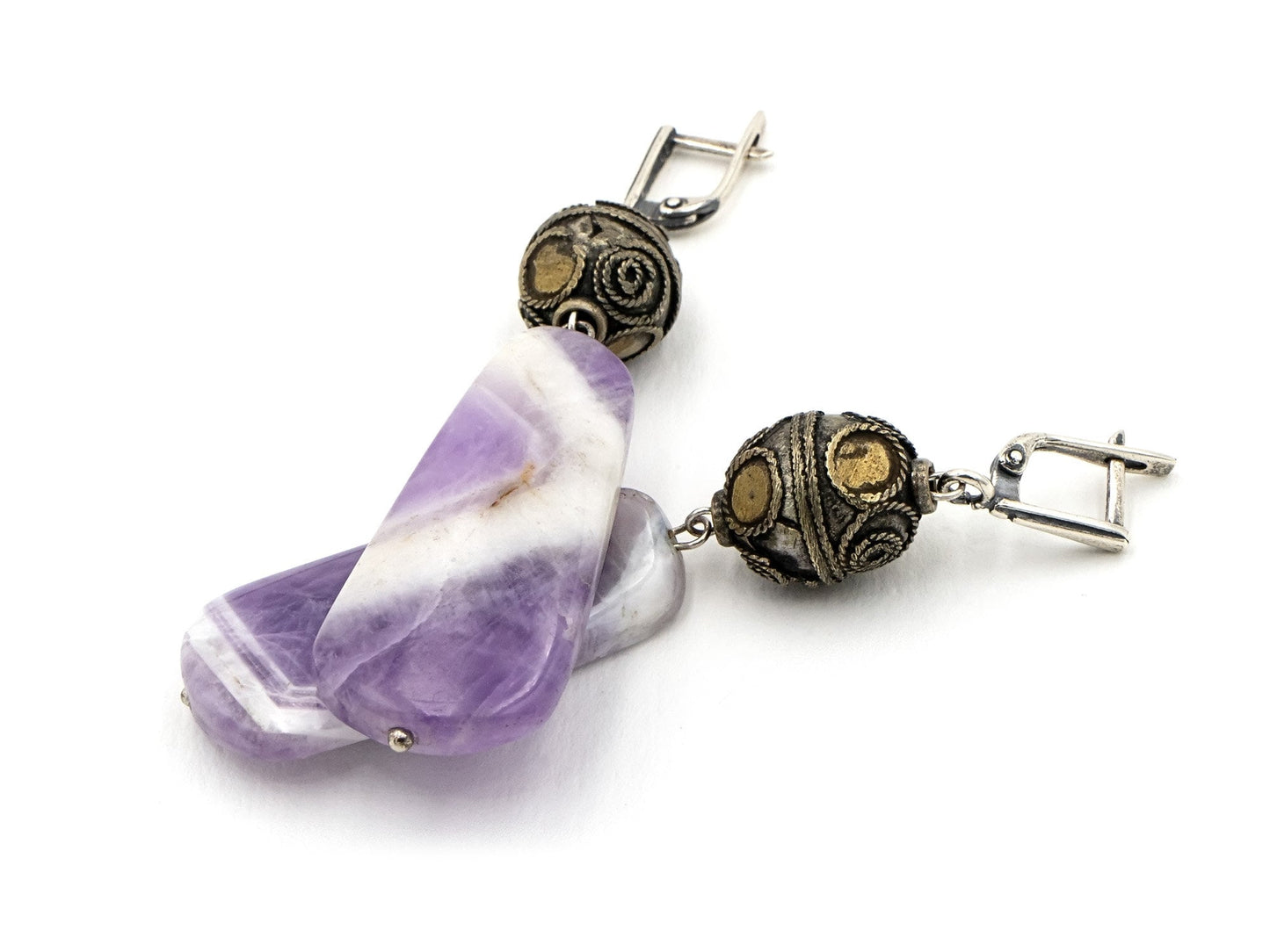 earrings with amethyst vintage afghan beads and silver closures